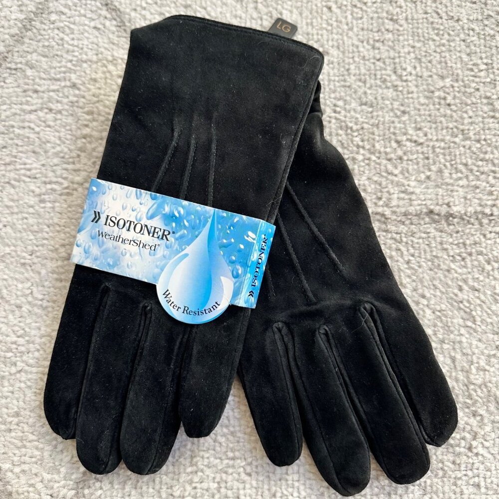 New Black Suede Isotoner Lined Winter Gloves Sz Large